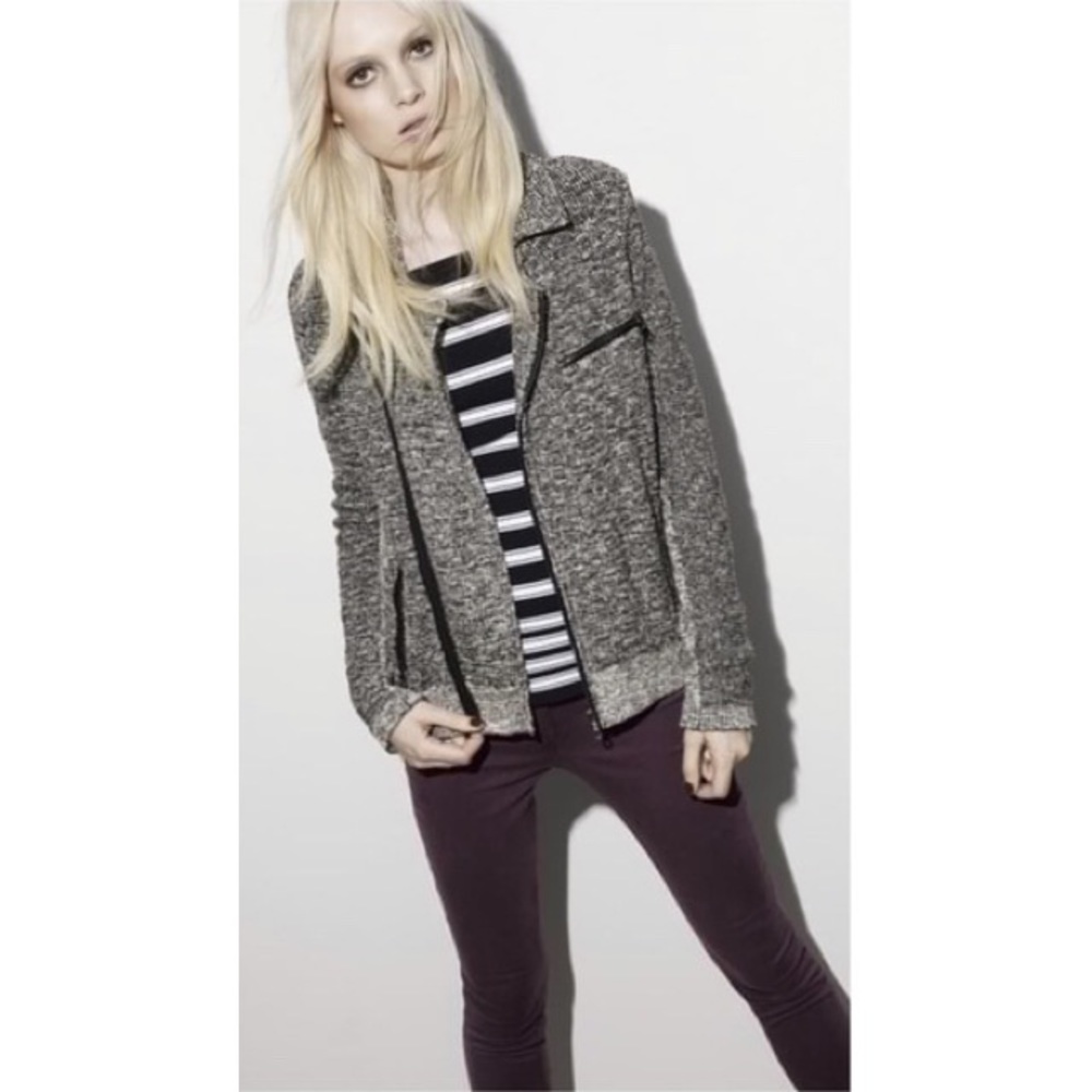 Rag & Bone Hart Heavy Knit Moto Sweater Jacket EUC